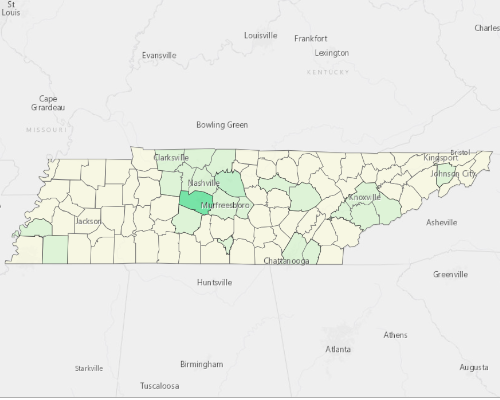 Map illustrating home values in Tennessee