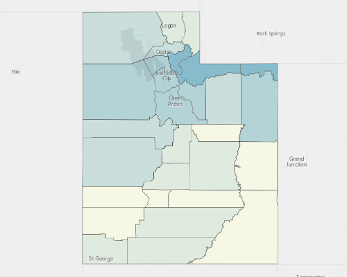 Map depicting areas of Utah with a higher household income