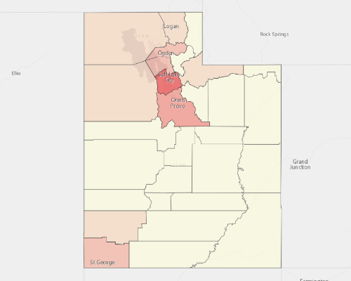 Map showing where the population resides in Utah
