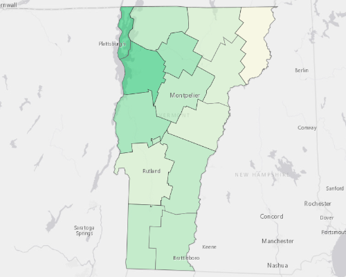Map illustrating home values in Vermont