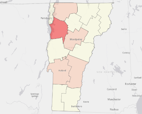Map showing where the population resides in Vermont