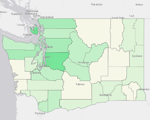 Map illustrating home values in Washington