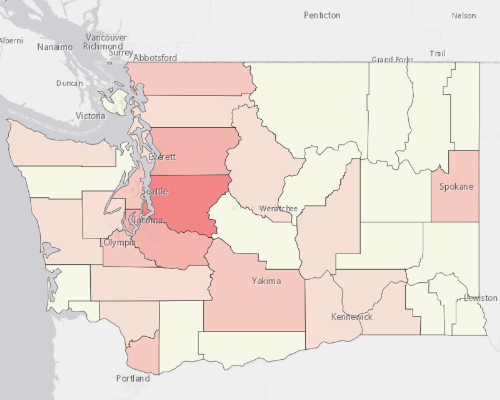 Map showing where the population resides in Washington