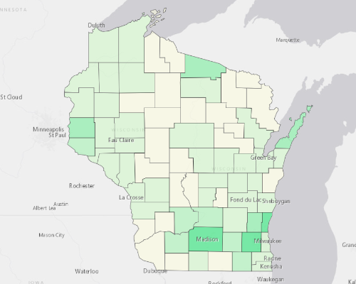 Map illustrating home values in Wisconsin
