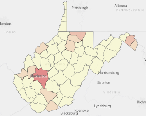 Map showing where the population resides in West Virginia