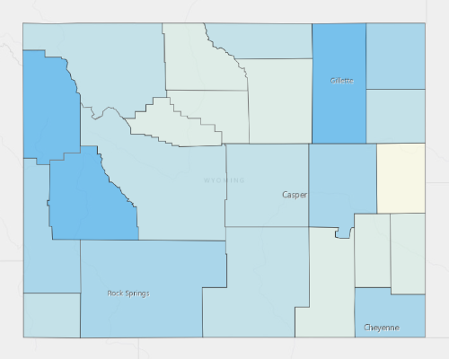 Map depicting areas of Wyoming with a higher household income