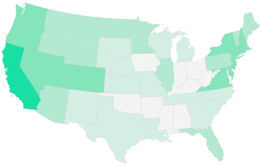 USA Home Values Map.  States with higher home values in green.